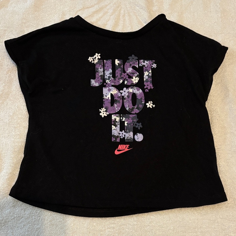 Nike Black Tee with Purple Floral "Just Do It" Logo